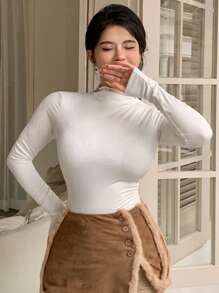 DAZY Women's Lace Patchwork Hollow Out Turtleneck Long Sleeve T-Shirt, Sexy Slim Fit Layering Top For Autumn & Winter,Fall Women Clothes - Beige - View 5