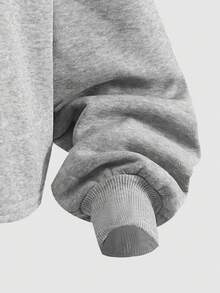 SHEIN 少女宽松休闲简约舒适圆领长袖短款连帽衫和裤子套装 - 灰色 - 查看 5