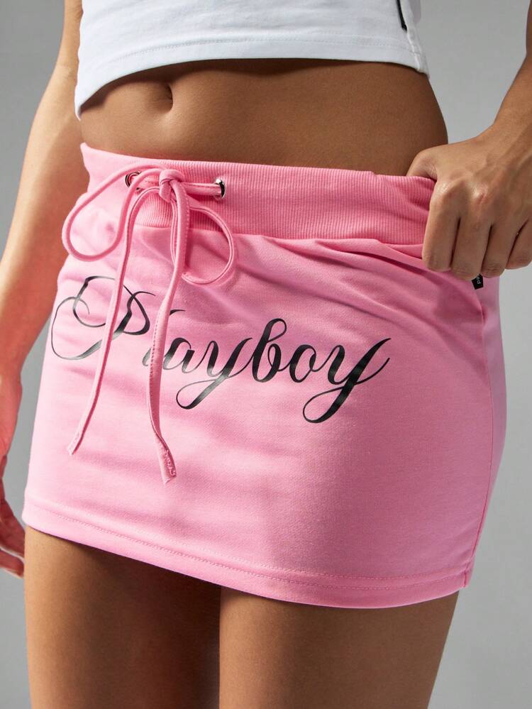 Missguided x Playboy Mini Fitted Drawstring Skirt With Scripted Logo Summer Festival Beach Comfortable Ladies Fashion Streetwear Mini Skirt