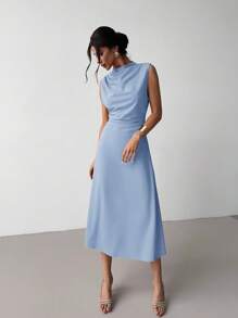 Firerie Váy ngắn xếp ly chữ A, màu đỏ, thanh lịch, tối giản, tinh tế, lãng mạn, ngọt ngào, đi làm hàng ngày, tiệc cưới, lễ hội âm nhạc, kỳ nghỉ - Màu xanh lam - Xem 5