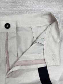 Elenzga 女士卡其色和黑色直筒裤，带口袋和拉链，适合秋冬装、万圣节、圣诞节、沙特国庆节、新年派对、毕业典礼、婚礼、角色扮演、正式教师装、成熟优雅、OL 职场通勤、商务休闲办公室 - 卡其色 - 查看 7