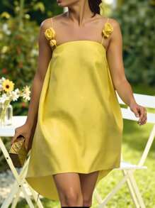 KARISMINA 女式夏季纯色3D花卉宽松无袖连衣裙