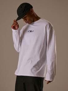 Musero 男士宽松圆领印花长袖上衣 春夏款 - 白色 - 查看 3