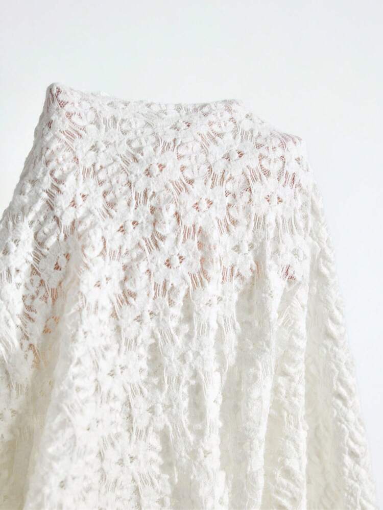 SHEIN Maija Women's Apricot High Neck Fitted Lace Floral Textured All-Match Versatile Modern Top Eyelet Top Lace Top Brown Leather Skirt White Eyelet Blouse Saudi National Day White Top  White Corset Top Weddings & Events