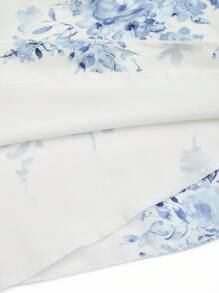 SHEIN CURVE+ 大码女式甜心领印花雪纺荷叶边短袖优雅复古可爱假日浪漫中长款伞裙