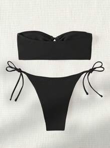 Swim Basics Bañador bikini bandeau con cordón lateral con cordón - Negro - Ver 3