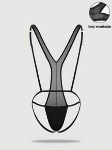 SHEIN 男士透明网眼性感紧身内衣 - 黑色 - 查看 2