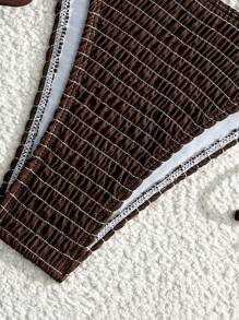 Swim Vcay Swimsuits For Woman Summer Beach Mono Bikini Set Smocked Micro Triangle Bra & Tie Side Bottom 2 Pieces Bikini - Coffee Brown - View 5