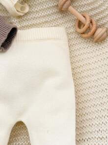 SHEIN Newborn Baby Girl Casual Solid Color Sweater, Knit Pants And Hat 3pcs Set, Autumn/Winter Fall Neutral - Brown - View 5