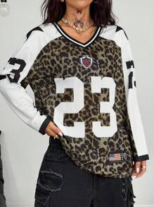 Coolane 青少年女孩时尚街头风格拼色印花宽松长袖卫衣 - 彩色 - 查看 6