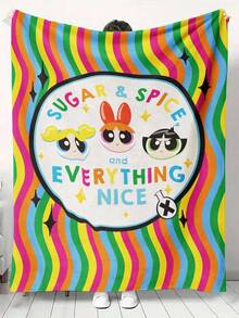 THE POWERPUFF GIRLS X SHEIN 1Pc Blossom, Bubbles, Buttercup Pattern Soft Plush Blanket, Gift For Bedroom Living Room - Multicolor - View 2