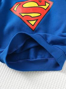 Cozy Pixies SUPERMAN X Cozy Pixies 2 pezzi Set di maglia a girocollo a maniche lunghe e mantella con motivo supereroe per bambini, colore unito, adatto per autunno/inverno