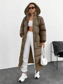 SHEIN Cottnline Waterproof, Keep Warm Feature, Double Colored Drawstring Detailed, Puffer Wintercoat - Beige - View 4