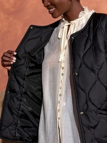 Bóhologie Phụ nữ, Mùa thu, Mùa đông, Tay dài, Chiều dài thông thường, Chần bông, Nút bấm, Túi, Thường ngày - màu đen - Xem 7