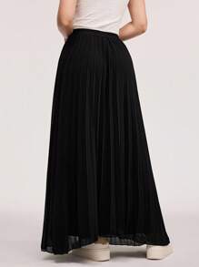 Veilorie 女士纯色日常百褶长裙 - 黑色 - 查看 2