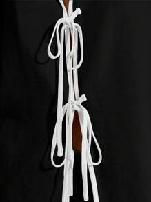 MUSERA Contrast Trim Tie Up Oversized Linen Look Shirt And Trousers Spring Summer Vacation Boho Ibiza Elegant Beach Cute Fall Winter Holiday - Black - View 6