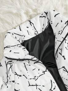 EURMUSE Plus Size High Quality All Over Printed Regular Winter Coat - White - View 3