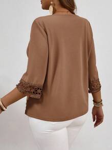 EMERY ROSE Plus Size Women Casual Loose Thin Jacket With Open Front And 3/4 Sleeves,Fall Clothes For Women Winter Autumn - Khaki - View 2