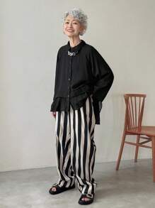 FRIFUL Blouse ample et polyvalente pour femmes, en tissu transparent avec manches raglan, ourlet patchwork et couleur noire unie. Convient pour l'automne/hiver