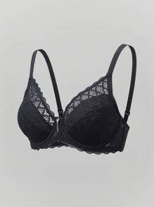 SHEIN 1pc Underwire Padded Bra, Comfortable Lift And Shaping Lingerie Push Up Bra Padded Push Up Bra Lace Push Up Bra Push Up Bralette, Black - Black - View 6
