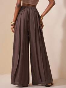 Zivah 2025 Autumn New Music Festival, Easter, St. Patrick's Day, Western, Nomadic, Birthday Party, Graduation, College Style, Student Wear, Daily Casual, All-Match Versatile, Leisure, Vacation, Cruise Travel, Beach, Sunbathing, Viral , Streetwear, Wedding Guest Boho, Commute, Brunch, Airport, Brown Linen Pants With Pockets And Slits - Brown - View 2