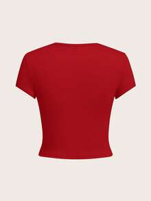 SHEIN Tall CURVE 4 件大码休闲纯色短款圆领短袖修身女式 T 恤，适合夏季 - 彩色 - 查看 7