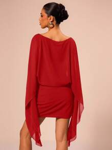 MUSERA Boat Neck Sleeve Mini Dress Vacation Summer Draped Slouch Boho Elegant Holiday Cute Sexy Vacation Ibiza Festival Rave Concert  Party    Summer Outfit Valentines Day - Red - View 2