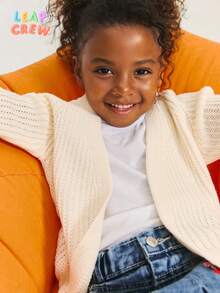 SHEIN Young Girls' Casual Knitted Mid-Length Cardigan, Girls Knit Cardigan, Girls Knitted Sweater,In Fall/Winter - Apricot - View 1