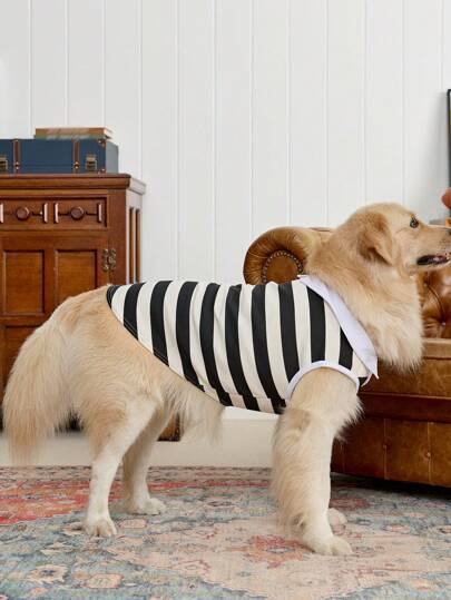 PETSIN 1 st svartvit randig pikétröja för husdjur, katt/hund