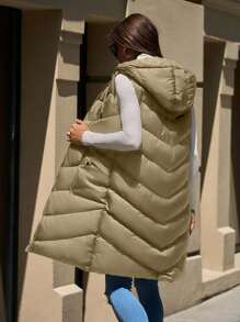 SHEIN Cottnline Sleeveless Hooded Pocket Zip-Up Jacket - Beige - View 2