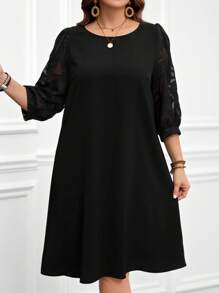 Miaspire 大码女式网纱撞色黑色优雅母亲节连衣裙 春季女装 圣诞节 圣诞女装 圣诞派对连衣裙 - 黑色 - 查看 5