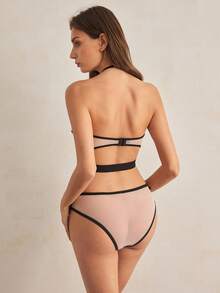 SHEIN 优雅浪漫法式3D花卉透视网眼拼接性感女式紧身衣 - 黑色 - 查看 2