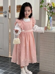 DAZY Girls (Small) Summer Cap Sleeve Fresh Puffy Mid-Length Cute Party Birthday Mid-Length Dress