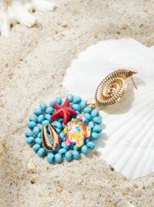 SHEIN SXY 波西米亚风格手工串珠耳环，饰有海龟和贝壳图案