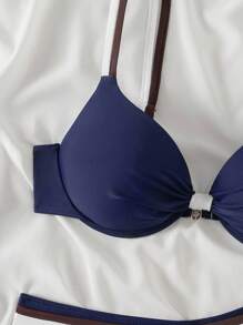 Swim Basics 2 Stücke/Set Damen Sommer Strand Urlaubs Mode unifarbener Push-Up gepolsterter Bikini Badeanzug Set
