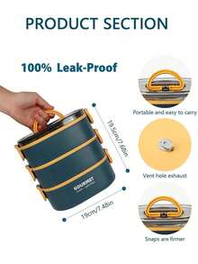 SHEIN 800/1400/2000 Milliliter Multi-Color Bento Box Set, Reusable, Leak-Proof Bento Box With Three Layers, No BPA Lunch Box, Insulated Bento Box, School Bento Box, Office Lunch Box, Travel Bento Box, Stackable, For Microwave, Dishwasher, And Refrigerator, Bento Box - Multicolor - View 10