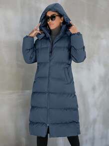 EURMUSE Women's Solid Hooded Padded Winter Coat - Cadet Blue - View 6