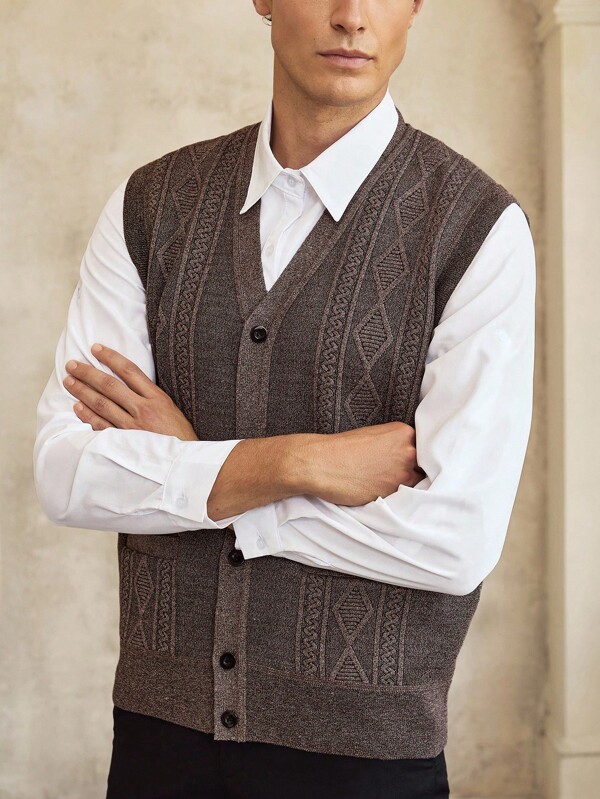 Manfinity CityGents Men's Cardigan Sweater Vest, Slim Fit Knitted Jacket Outerwear For Autumn/Winter