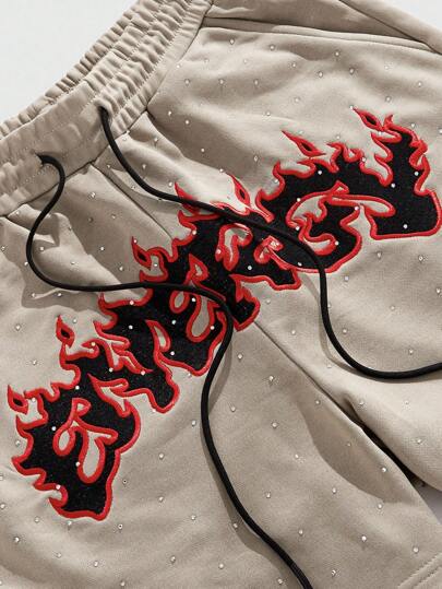 Street Life Men's Summer Casual Sparkling Rhinestone Embroidered Shorts