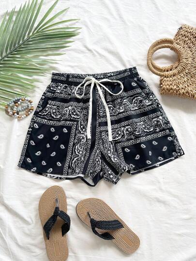 Soleia Paisley Print Drawstring Waist Shorts