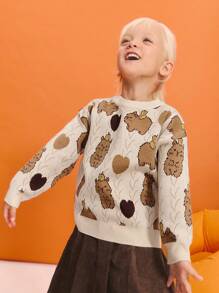 Leap Crew Leap Crew Young Girls' Cute Capybara Cartoon Animal Pullover Sweater Kids Sweaters For Girls Bear Sweater Kids,In Fall/Winter - Khaki - View 1