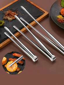 1pc Stainless Steel Chopsticks Clip, Korean Style 304 Stainless Steel Chopsticks Clip, Bar Long Sawtooth Ice Clip, Barbecue Clip, Ice Clip, Home Bbq Food Clip, Bread Clip, Grill Clip, Kitchen, Christmas Gift Back To School,School Supplies - Silver - View 1