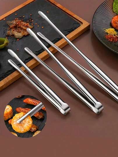 1pc Stainless Steel Chopsticks Clip, Korean Style 304 Stainless Steel Chopsticks Clip, Bar Long Sawtooth Ice Clip, Barbecue Clip, Ice Clip, Home Bbq Food Clip, Bread Clip, Grill Clip, Kitchen, Christmas Gift Back To School,School Supplies