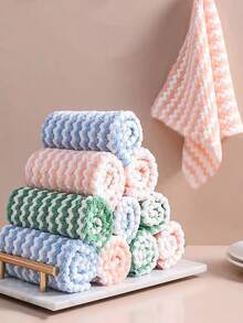 1 pieza Paño de cocina de felpa coral de color aleatorio, para cocina, baño, hogar, proveedores de artículos del hogar - Rosa - Ver 2