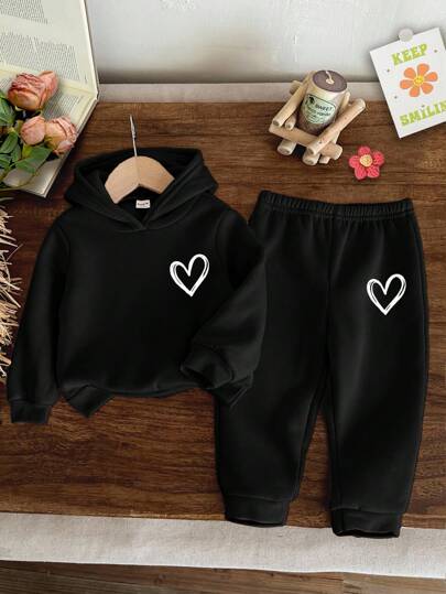 SHEIN 女宝宝针织柔软连帽休闲套装，加厚秋冬款