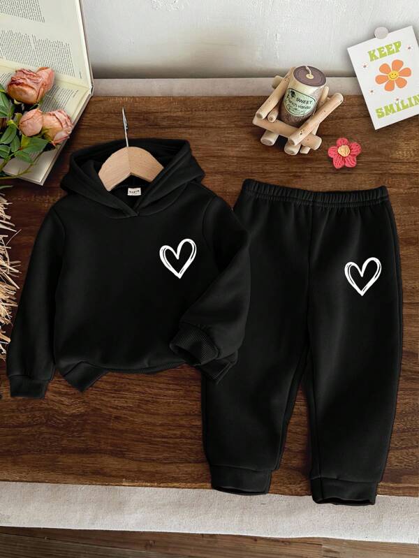 SHEIN 女宝宝针织柔软连帽休闲套装，加厚秋冬款