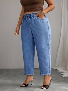 Elenzga Plus Size Casual Daily Wear Denim Jeans - Medium Wash - View 1