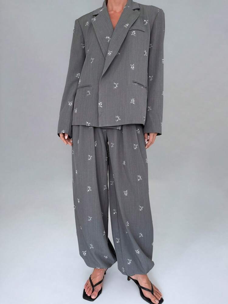 Metallic Starburst Embellished Wide Leg Trousers