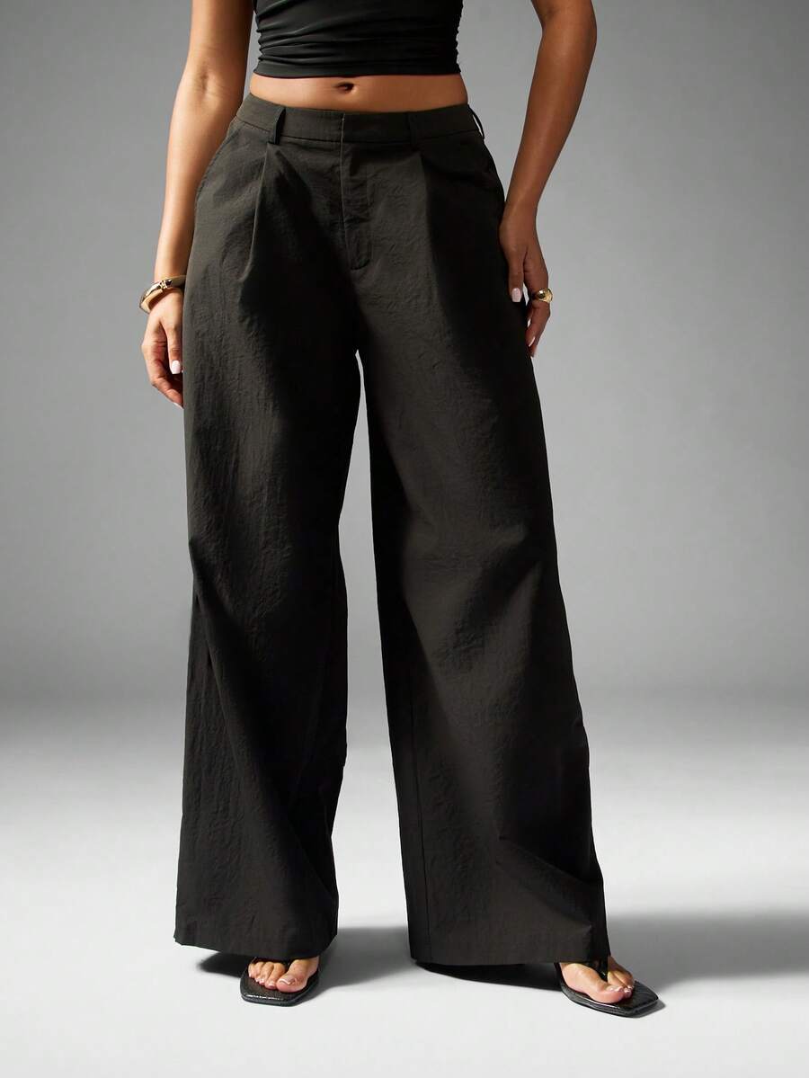 MISSGUIDED Pantalones palazzo de pierna ancha de cintura alta con sensación de lino, elegante vestimenta formal de verano, primavera y otoño, pieza de moda de declaración - Negro - Ver 1