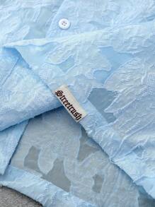 PAVTROS 男士年轻街头风格，工作室风格奢华纹理提花面料衬衫，纽扣宽松短袖短款衬衫，INS热卖，舒适休闲又不失时尚，休闲又不失优雅的风格，独特个性，适合休闲聚会、日常外出、半正式活动、度假、办公室等场合，节日礼物 - 淺藍色 - 查看 7